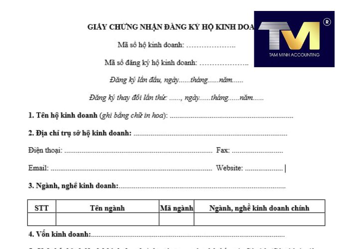 mẫu giấy chứng nhận đăng ký hộ kinh doanh