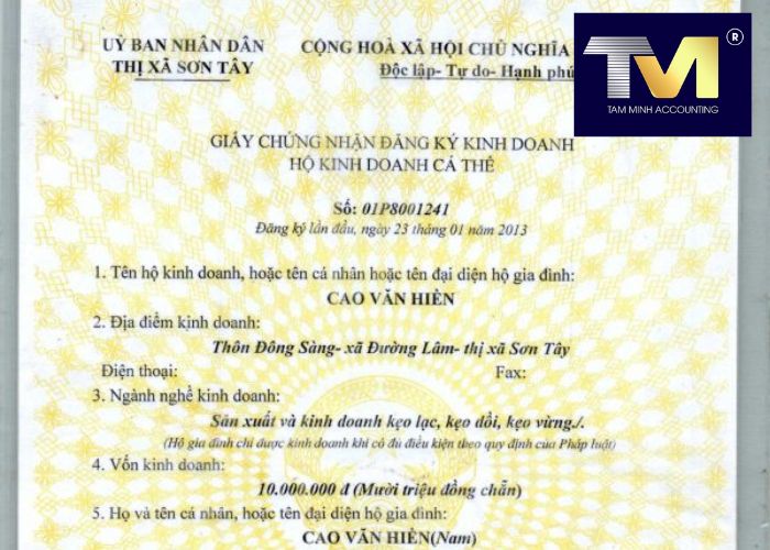 xin giấy phép kinh doanh cá nhân